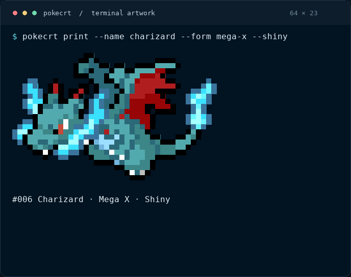 Real terminal output of shiny Mega X Charizard