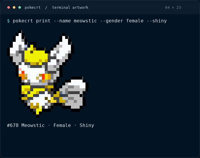 Real terminal output of shiny female Meowstic